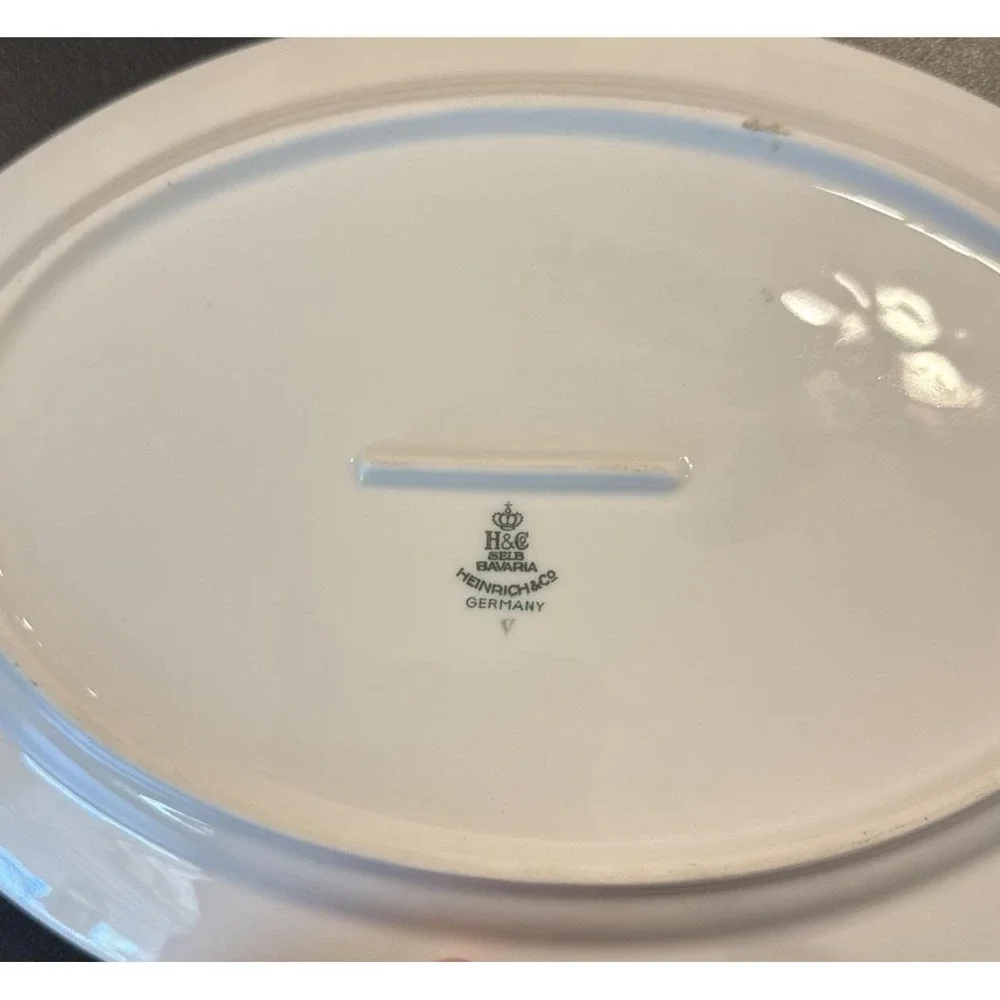 Heinrich Selb Bavaria Germany Gold Trim‎ Pink Flowers Oval Serving Platters 2
